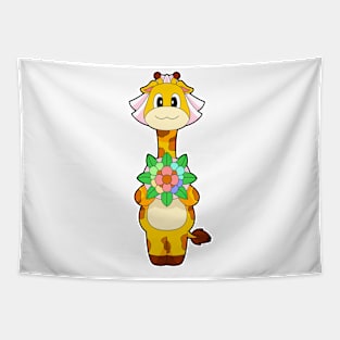 Giraffe Bride Flowers Wedding Tapestry