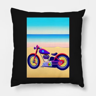 RETRO MOTORCYCLE ON THE BEACH Pillow