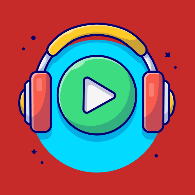 Play Button Icon with Headphones Cartoon Vector Icon Illustration by Catalyst Labs