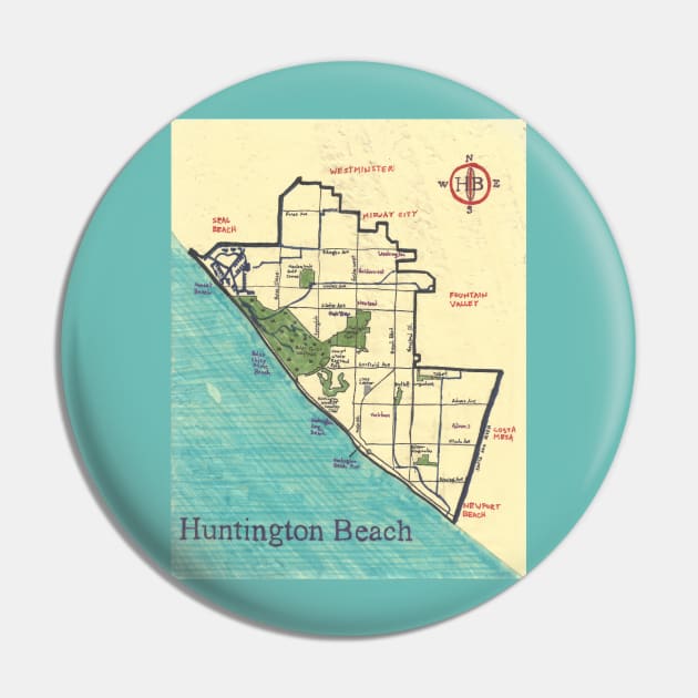 Huntington Beach Pin by PendersleighAndSonsCartography