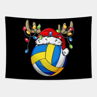 Volleyball With Santa Hat Reindeer Antlers Christmas Lights Tapestry