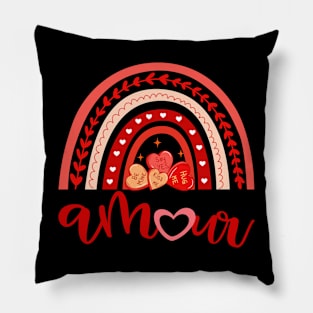 Amour with Boho Vintage Rainbow for Valentine's Day Couples Pillow