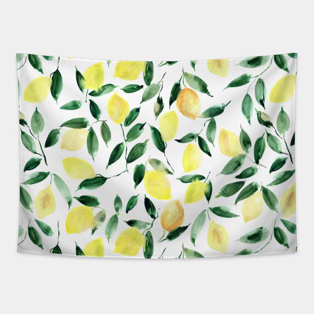 Lemon mint - watercolor lemons italian summer - yellow citrus Tapestry by katerinaizotova