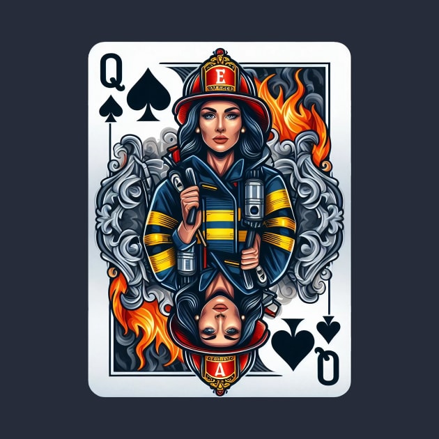 Female Firefighter Playing Card Queen Of Spades by Dmytro