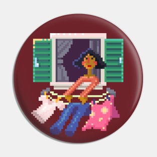 Woman In The Window Pixel Art Pin