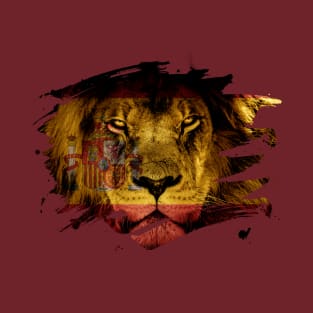 Spain Flag & African Lion Picture - Spanish Pride Design T-Shirt