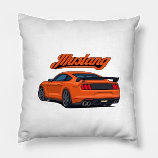 Rear Car Mustang orange Pillow