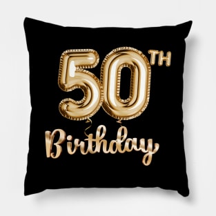 50th Birthday Gifts - Party Balloons Gold Pillow