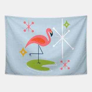 Mid-Century Modern Pink Flamingo with Retro Icons Repeating Pattern Tapestry