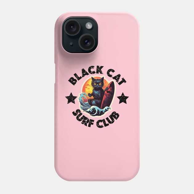 Black Cat Surf Club (Black Lettering) Phone Case by VelvetRoom