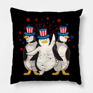 Penguin Animal Lover USA US Flag 4th Of July Pillow