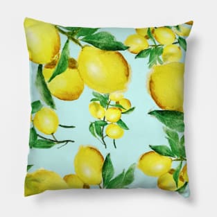 yellow lemon in blue background Pillow