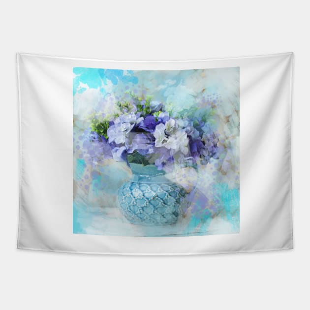 shabby chic french country blue purple iris flower Tapestry by Tina