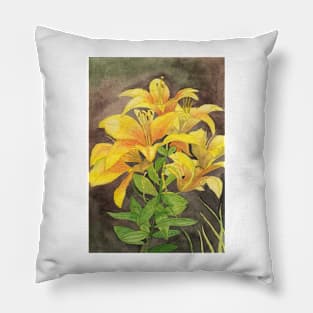 Yellow lilies watercolour painting Pillow