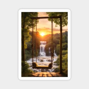 Mountain Waterfall in the Forest Nature Photograph Magnet