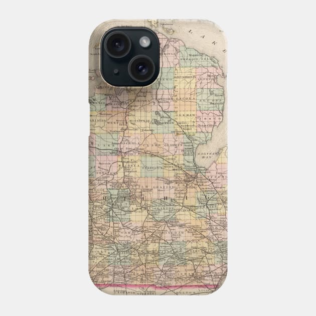 Vintage Map of Michigan (1873) Phone Case by Bravuramedia