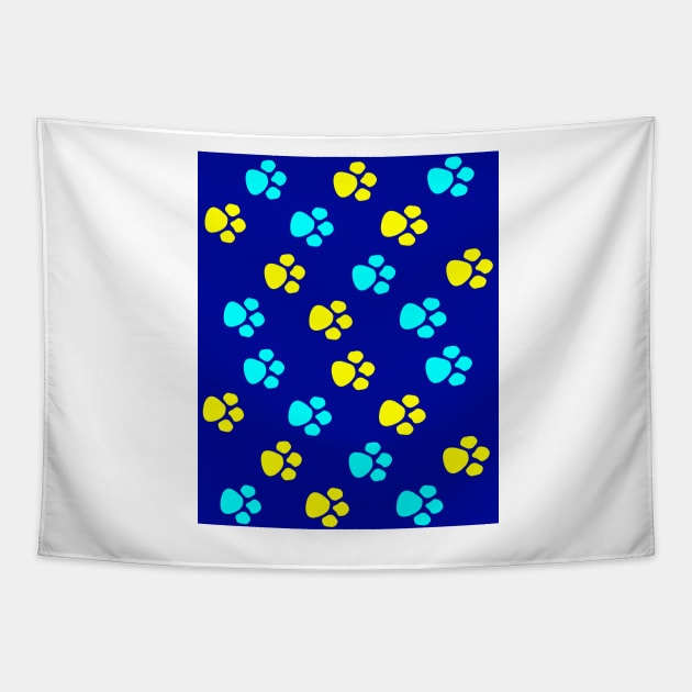 Blue and Yellow Dog Paws Tapestry by ninasilver