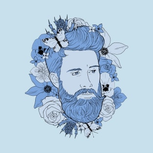 Floral Beard Blue T-Shirt