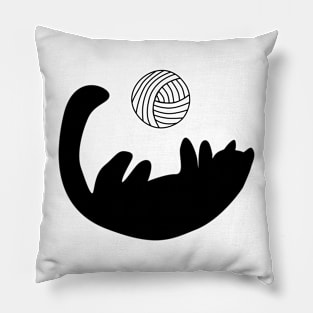 black cat playing with wool Pillow