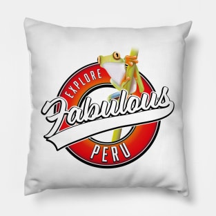 Explore Fabulous Peru retro logo. Pillow