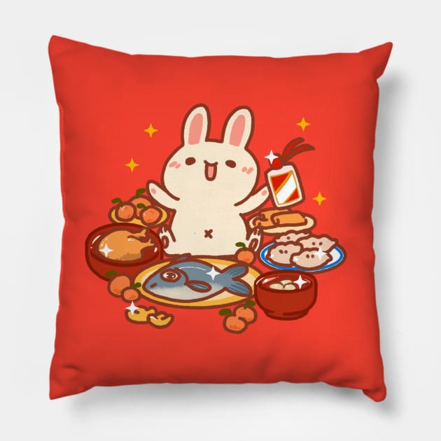 Lunar New Year Rabbit Feast Pillow by vooolatility