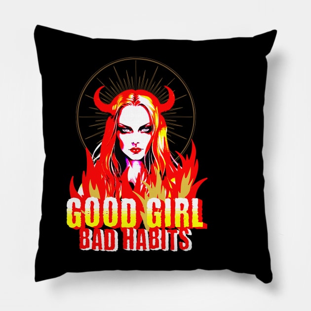 Good Girl Devil Pillow by Cosmic Dust Art