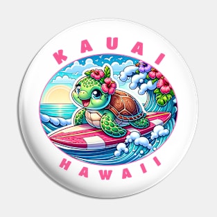 Kauai Hawaii Girls Cute Surfing Sea Turtle Pin