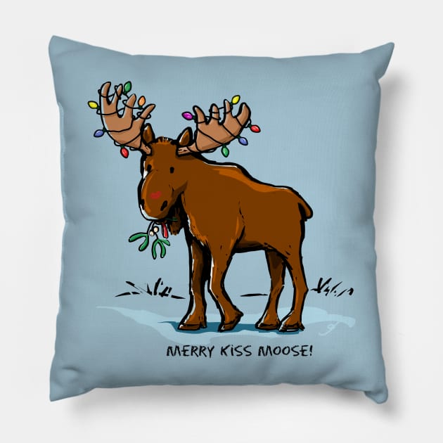 Merry Kiss Moose! Pillow by ElephantShoe