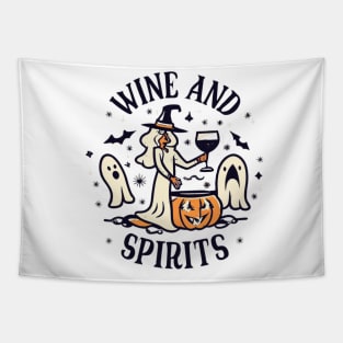 Wine and Spirits Witch with Pumpkin Cauldron Tapestry