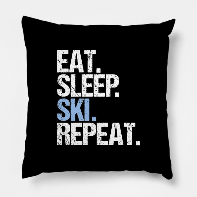 Eat sleep ski repeat Pillow by hoopoe