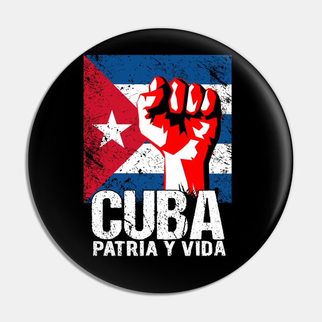 Cuba Patria Y Vida Patriotic Distressed Design Pin by PsychoDynamics