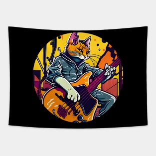 Cute Musician Funny Cat Playing Guitar - Love Cats Tapestry