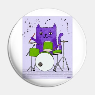 Groovy Drummer Cat Pin