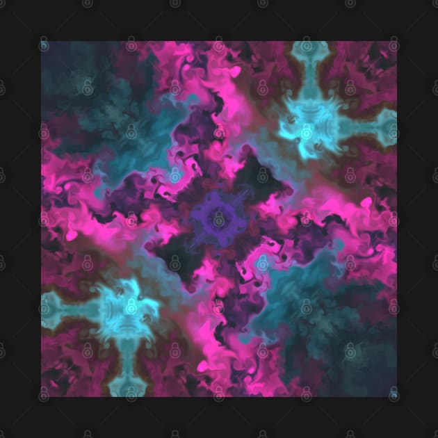 Pink and Cyan Smoke Kaleidoscope Pattern by WormholeOrbital