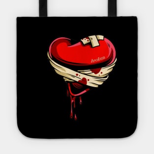 Broken heart bleeding bandaged Tote