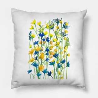 Wildflower meadow watercolor painting Pillow