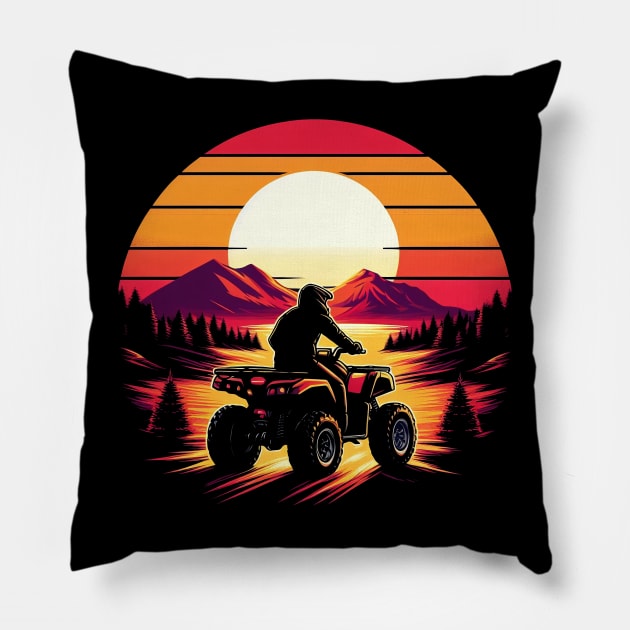 Vintage Atv Quad Riding Sunset Pillow by SimpliPrinter