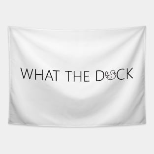 What the duck. funny cute rubber duck quote lettering line digital illustration Tapestry