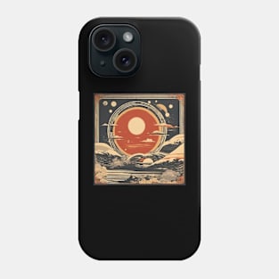 total solar eclipse 2024 japanese beach vintage style Phone Case