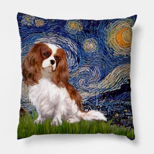 Blenheim Cavalier King Charles Spaniel in Starry Night Pillow