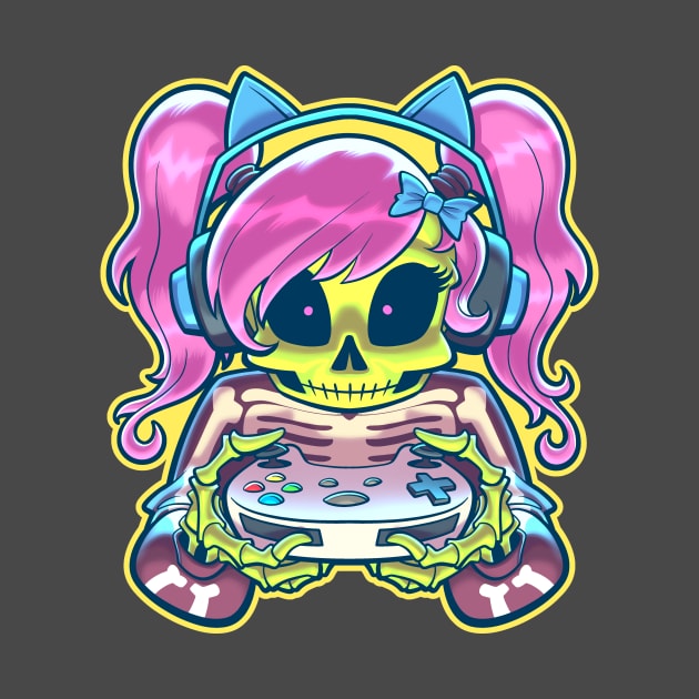 Skeleton Gamer Girl by tommartinart