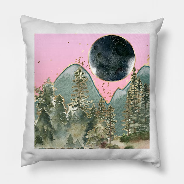 moon rising under pink sky Pillow by LisaCasineau