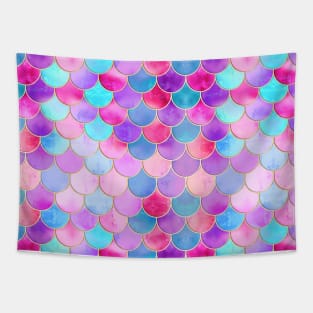 Aqua, Pink Purple & Gold Mermaid Scale Pattern Tapestry