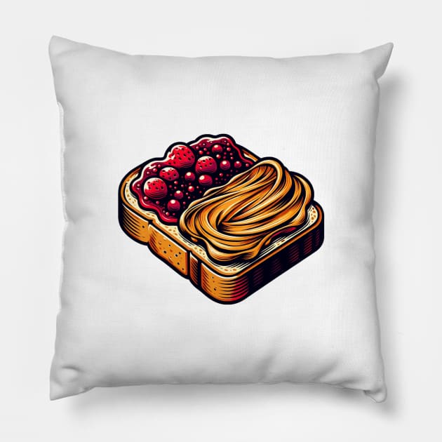 Peanut Butter And Jelly Sandwich Toast Breakfast Yummy Vintage Kawaii Pillow by Flowering Away