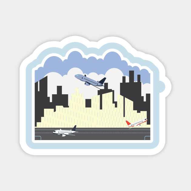 Airport building and airplanes on runway. Travel and tourism illustration design. Airport building and airplanes on runway. Magnet by AlviStudio