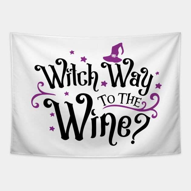 Witch way to the wine? Spooky season Tapestry by thedoomseed