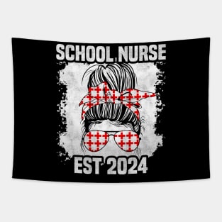 School Nurse Est 2024, Funny Messy Bun Nursing Tapestry