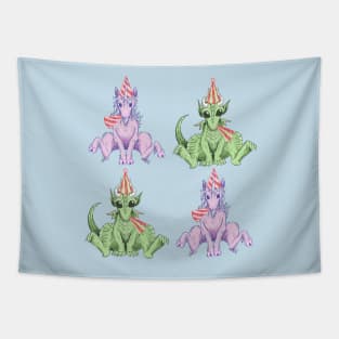 Party Hat Unicorns and Dragons Tapestry