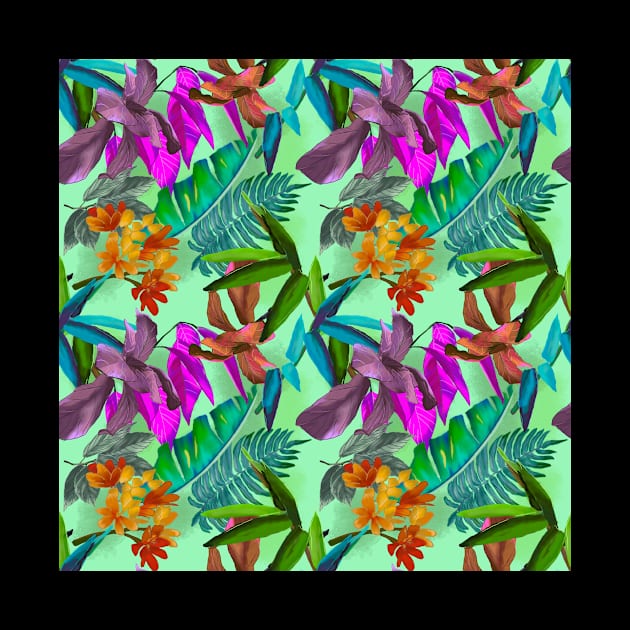 tropical floral leaves botanical garden, tropical plants,leaves and flowers, green mint leaves pattern by Zeinab taha