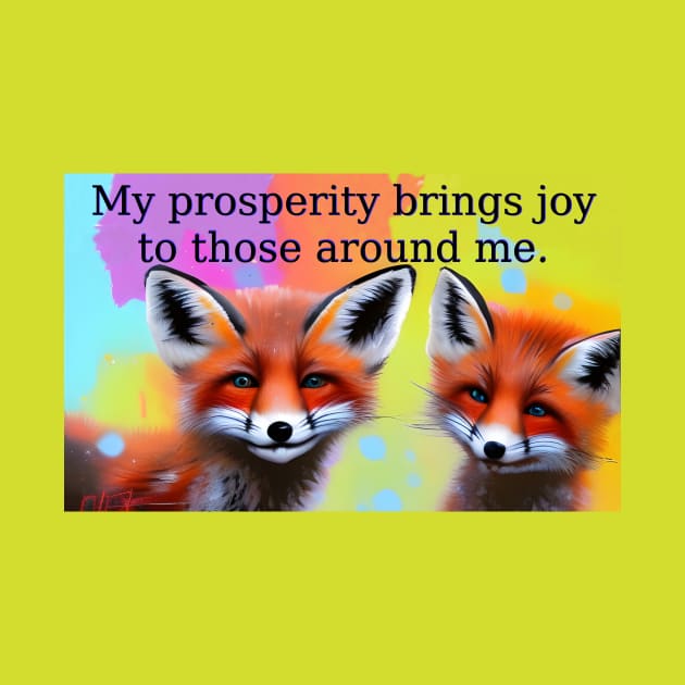 prosperity Mantra with artistic foxes colorful design by Dok's Mug Store